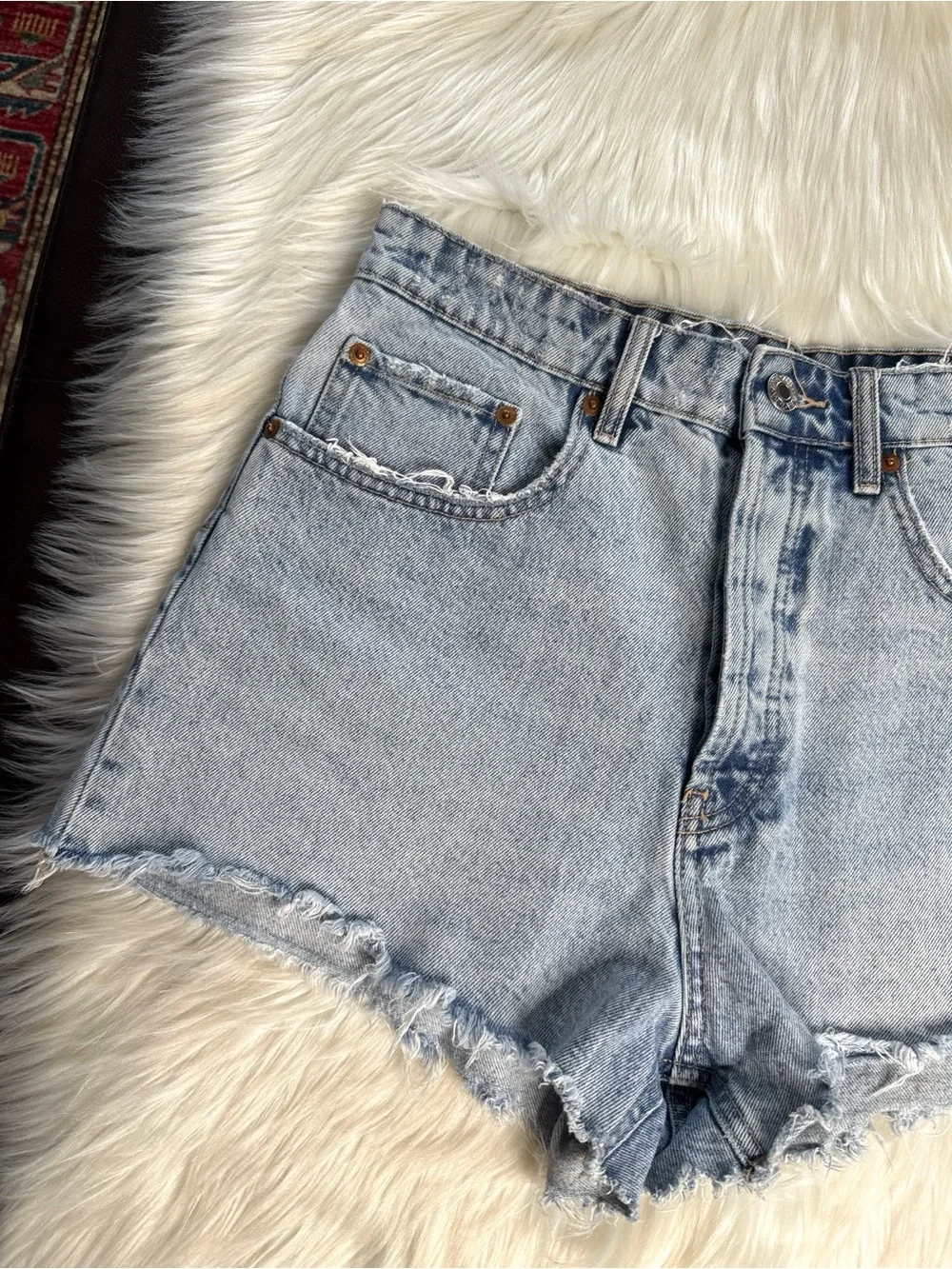 Zara High Waisted Acid Wash Denim Cut Offs